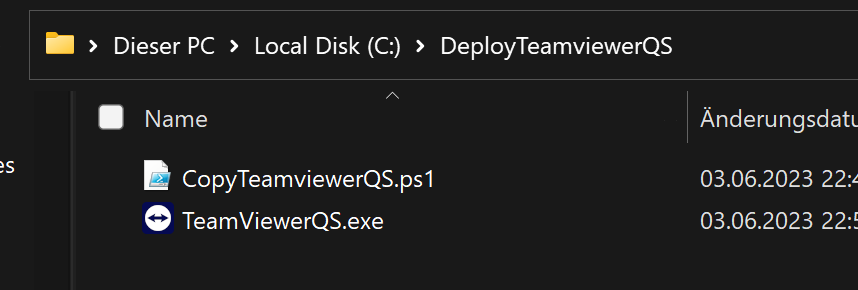 Folder structure with TeamViewer QS exe and PowerShell script